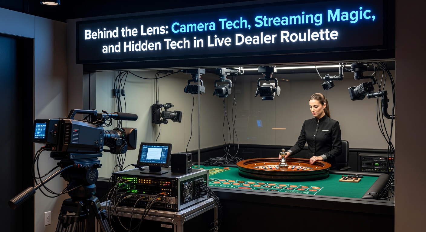Close-up of advanced multi-camera setup capturing a live roulette wheel in action, highlighting precision lenses and lighting rigs