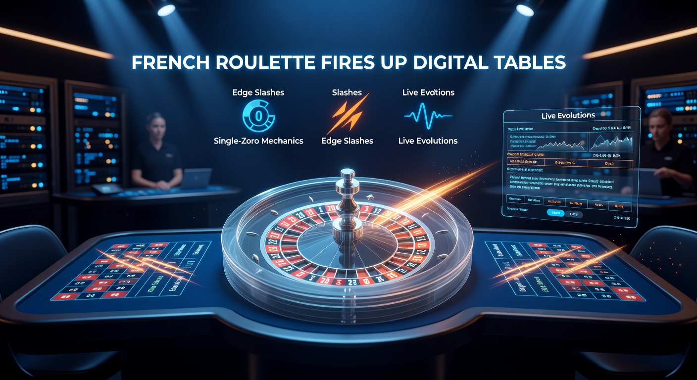 Close-up of a live French roulette wheel in motion, with digital overlays showing reduced house edge stats and player bets