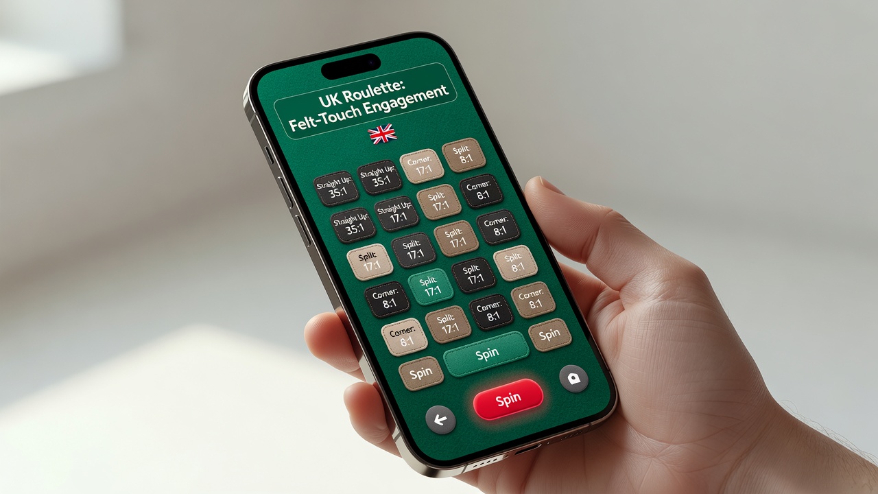 Mobile roulette interface displaying felt-inspired layout with betting grid and wheel on a smartphone screen