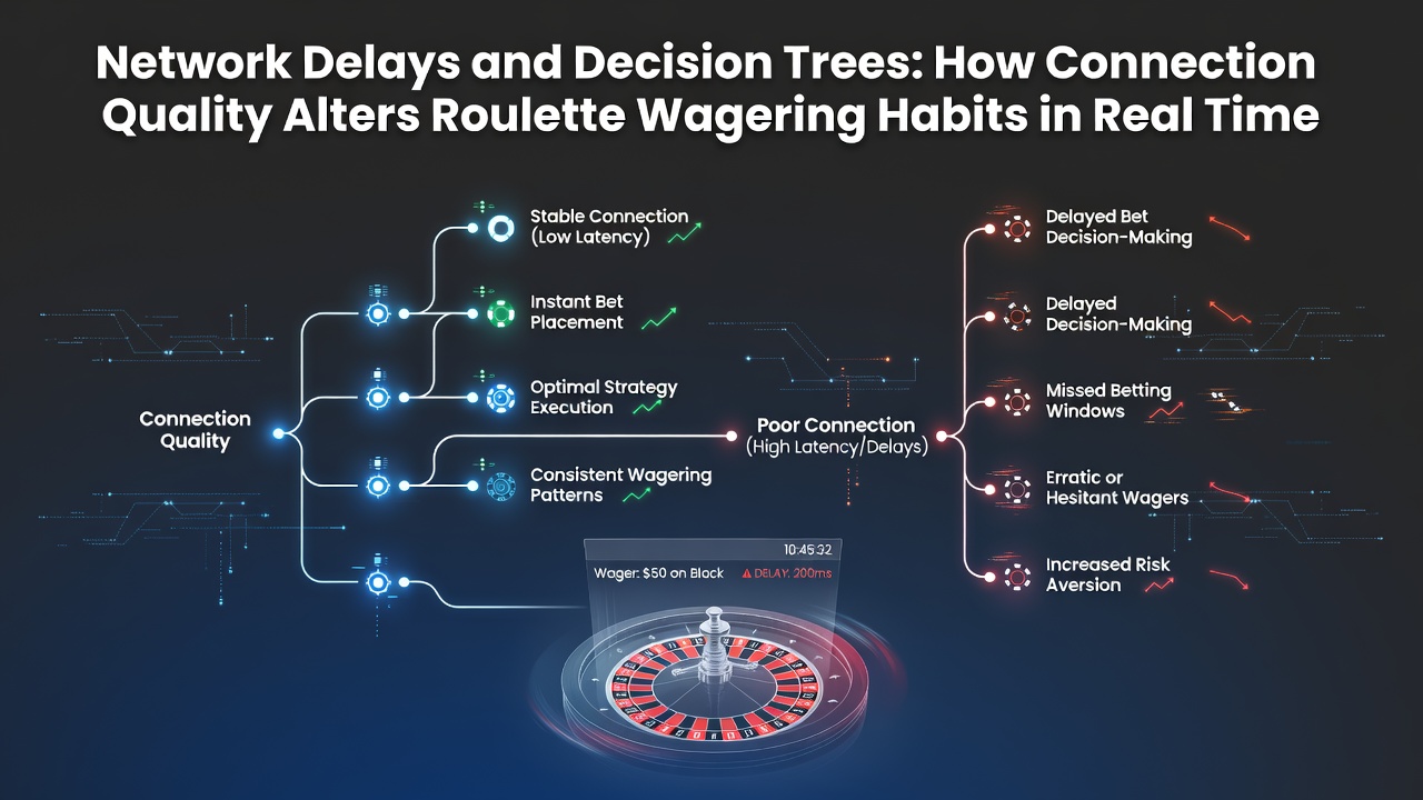 Diagram showing network latency affecting roulette player decision paths in real-time gaming environments