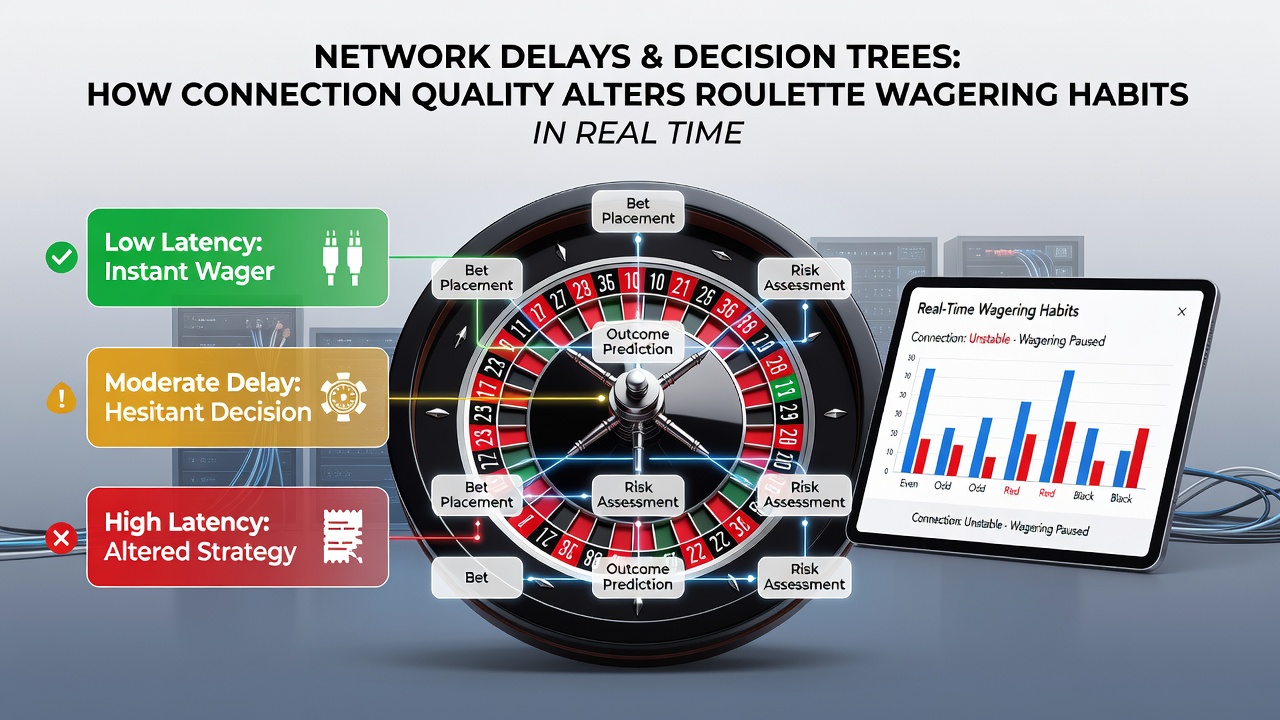 Flowchart illustrating decision tree branches triggered by varying network latency levels during roulette play