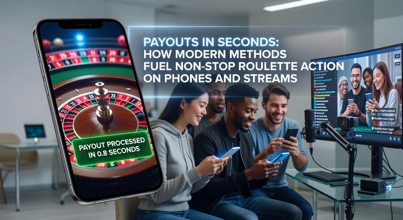 Live roulette wheel spinning on a streaming interface with payout icons flashing in real-time, connected to mobile payment apps