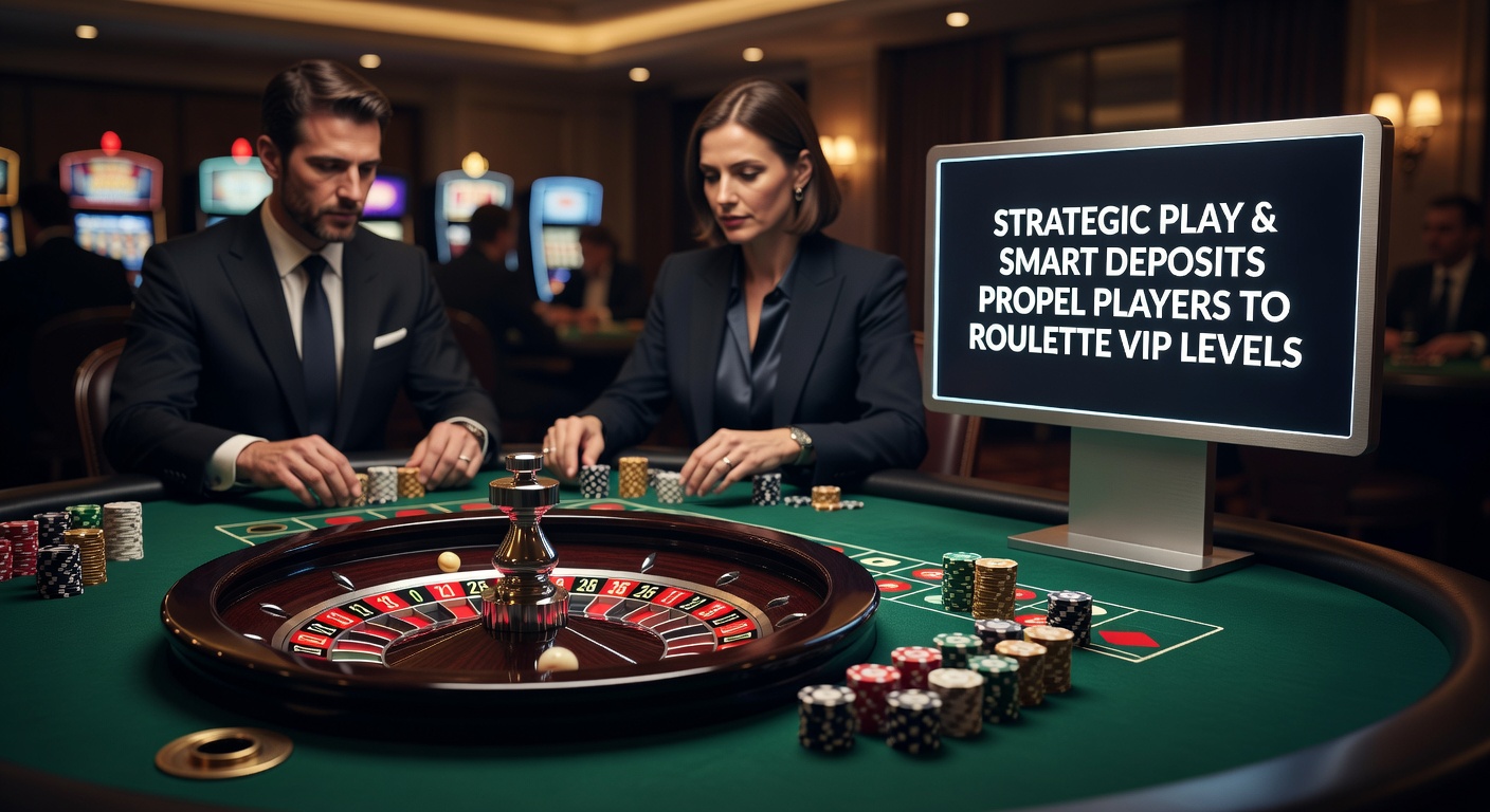 Roulette wheel spinning under VIP lounge lights, highlighting strategic chips and deposit interfaces on a digital screen