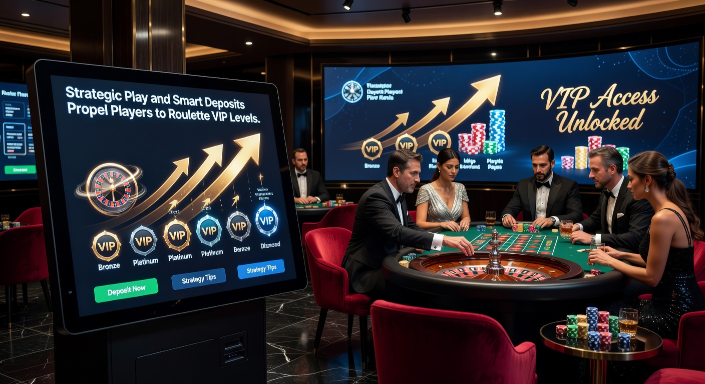 Digital dashboard showing VIP progress bar filling via deposit confirmations and strategic bet placements on a roulette interface