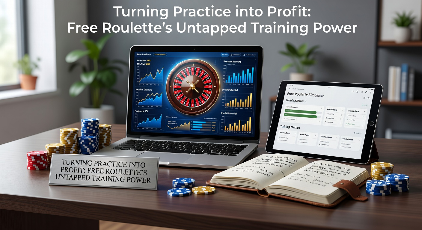 Digital roulette wheel spinning on a free practice interface, with strategy charts overlayed in the background